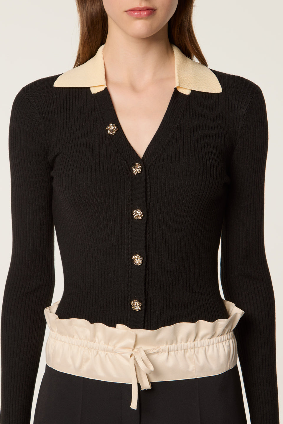 Pull fin en maille bicolore