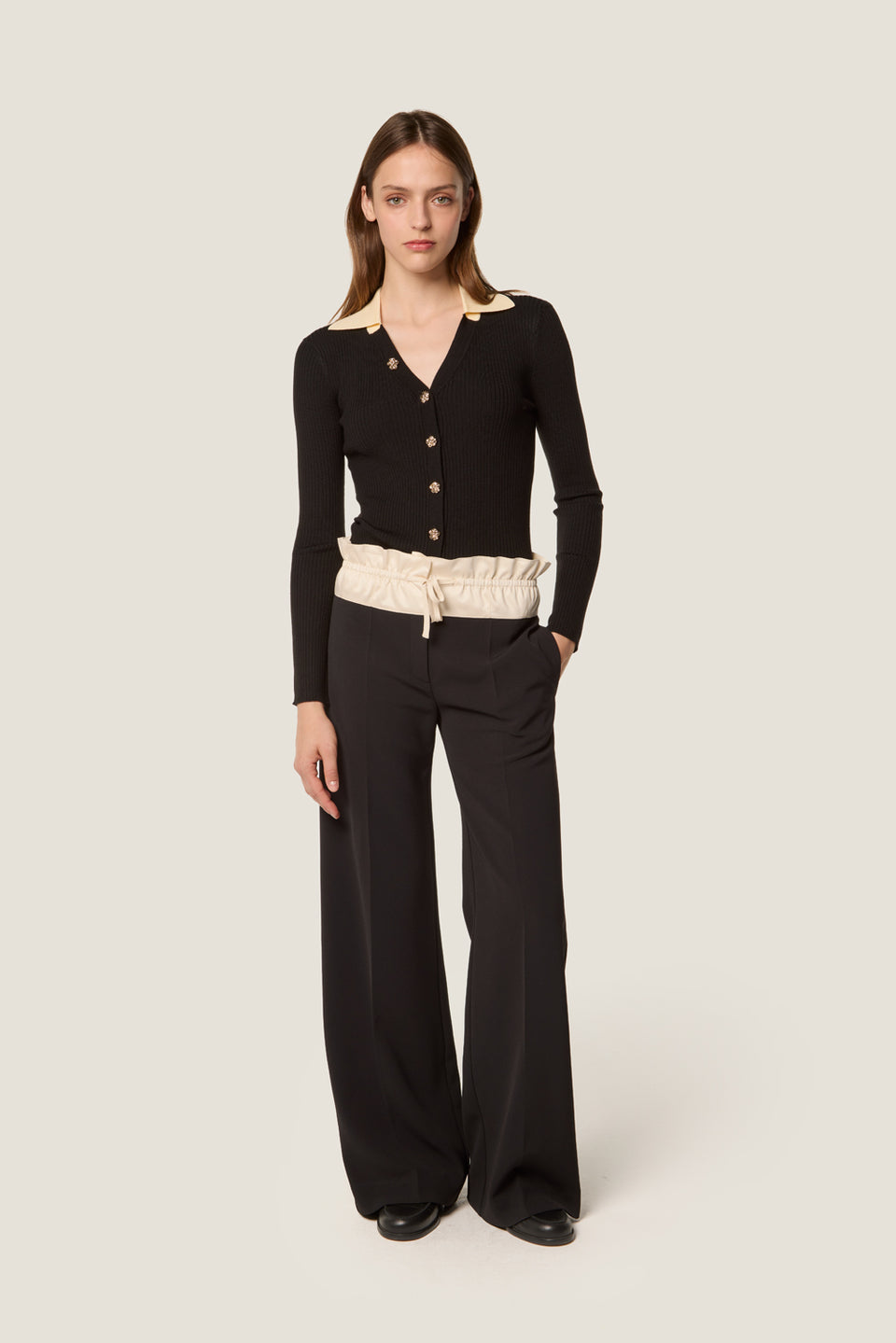 Pantalon à ceinture satin