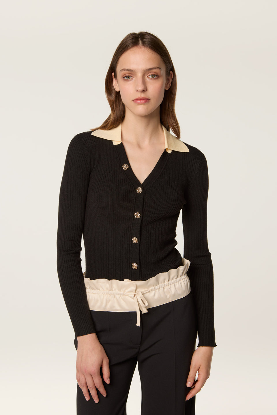 Pull fin en maille bicolore