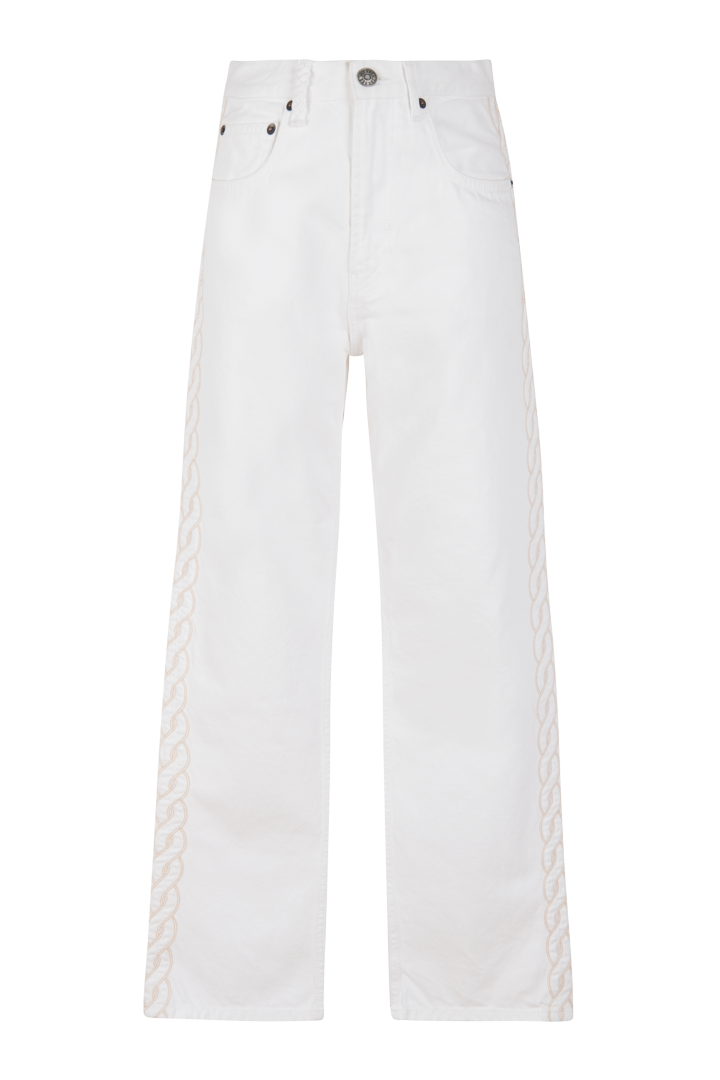 White denim with braid embroidery