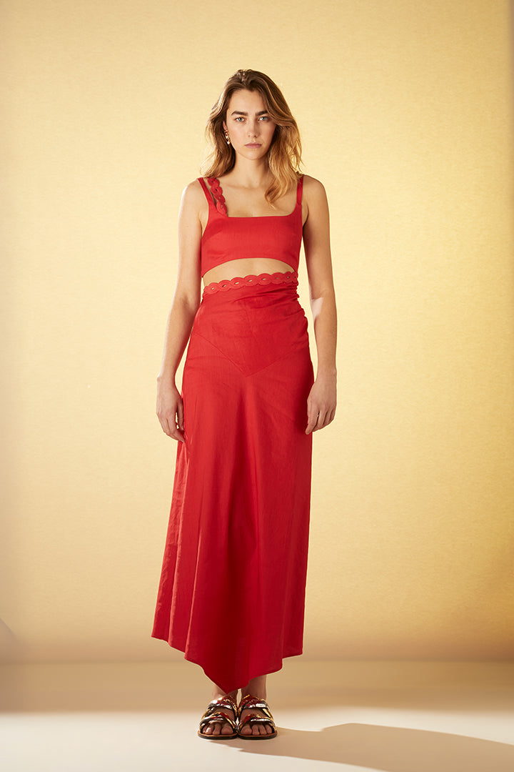 Robe longue effet brassière à galon