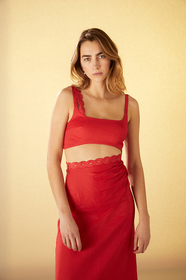 Robe longue effet brassière à galon
