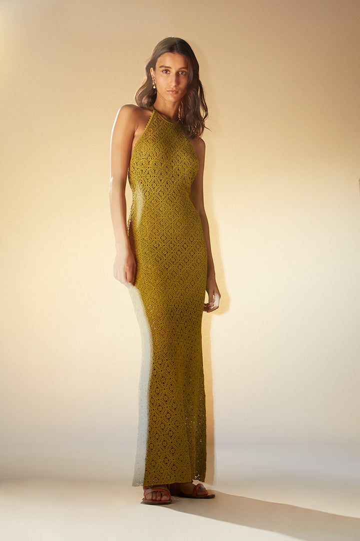 Long backless crochet dress
