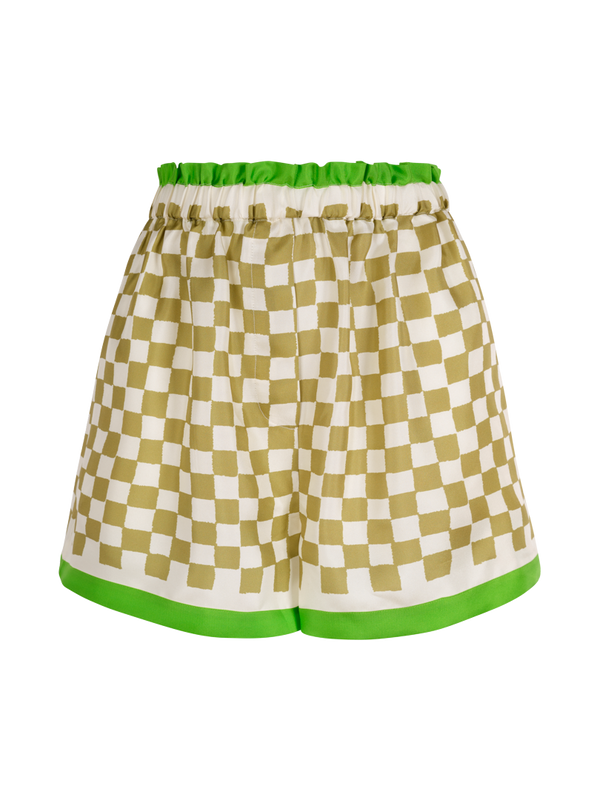 Short en soie à damiers