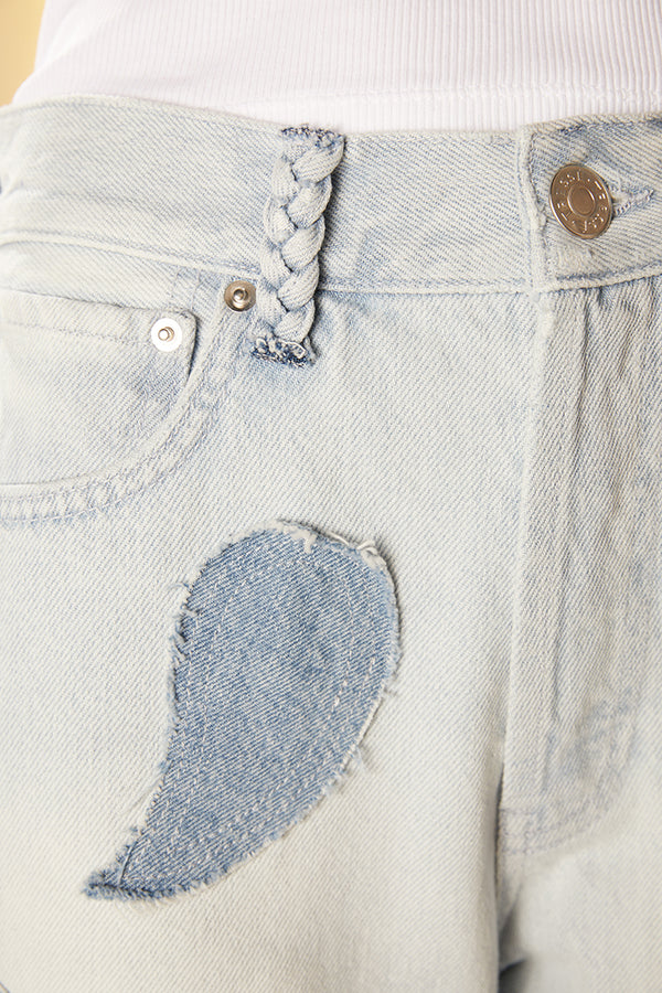 Short en denim à patchwork
