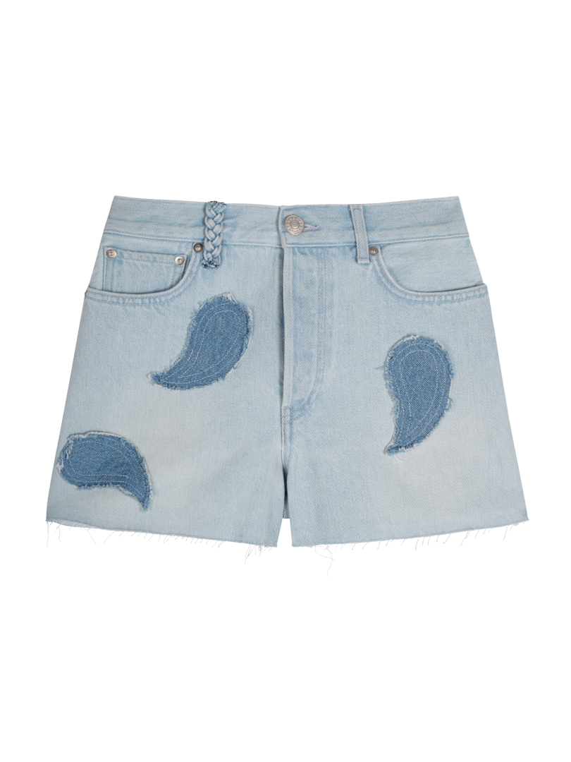 Short en denim à patchwork