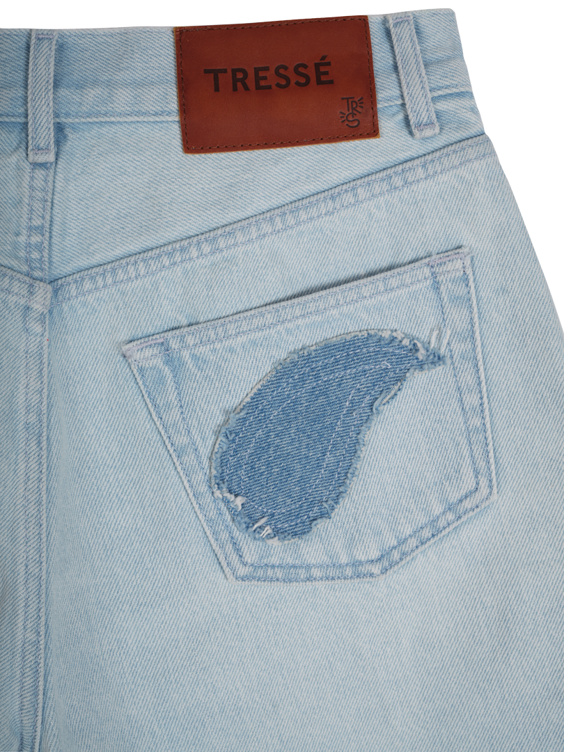 Short en denim à patchwork