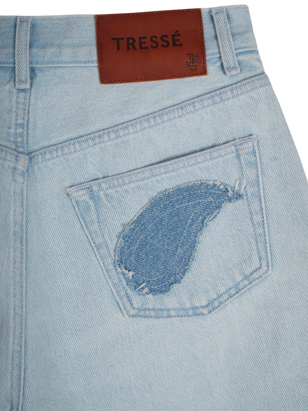 Short en denim à patchwork