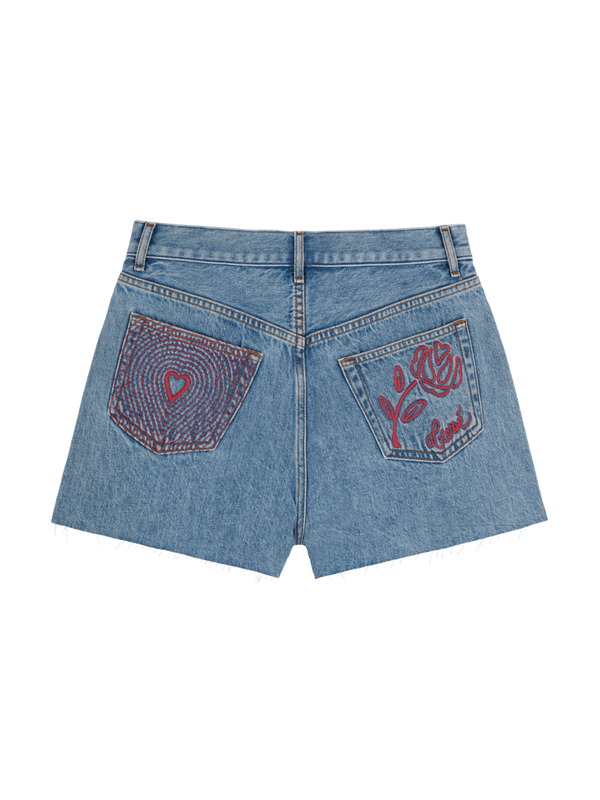 Short en denim brodés