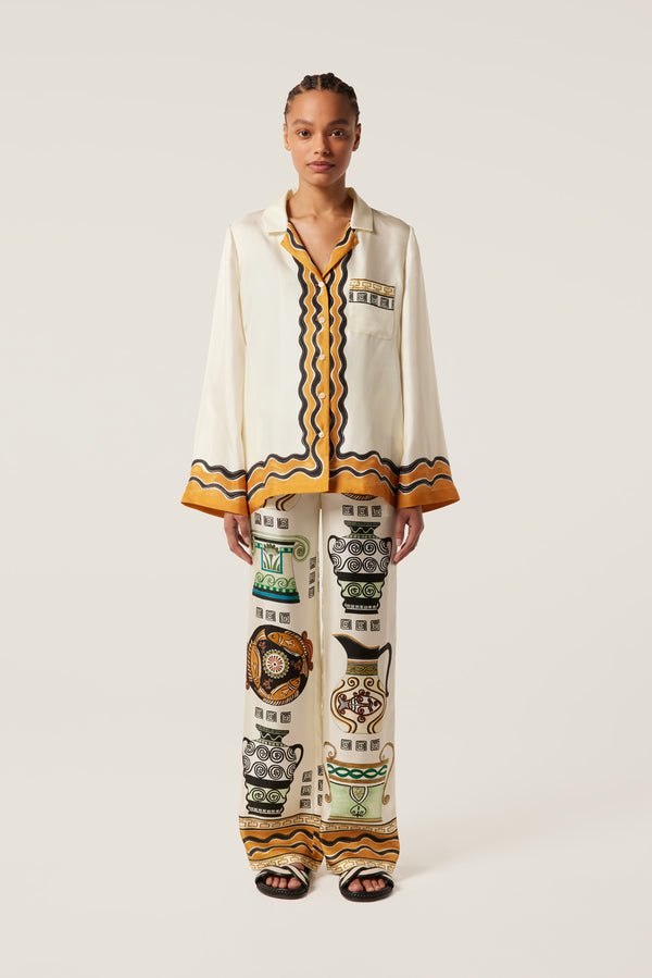 Pantalon en soie à motif jarres