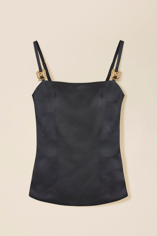 Top en satin à bijoux dorés