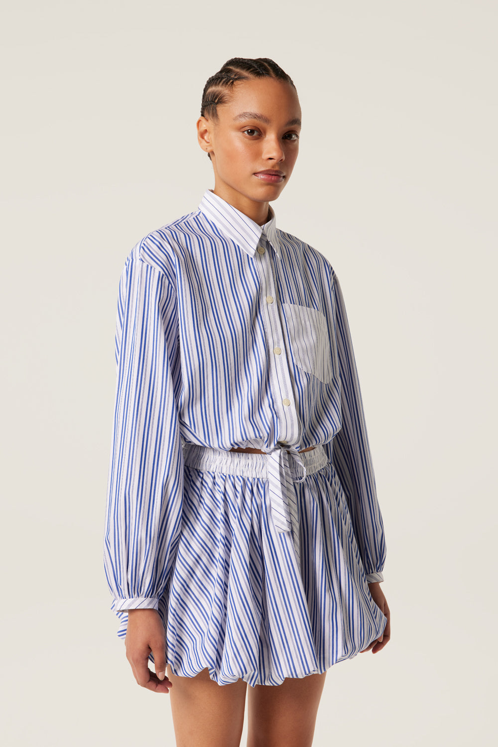 Tie-front striped poplin cropped shirt | Tressé