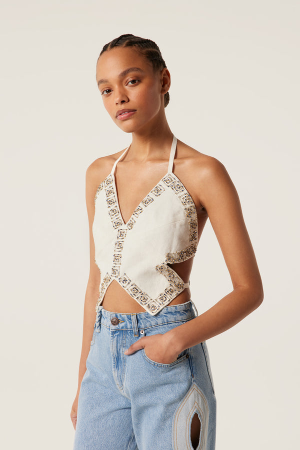 Top brodé dos nu