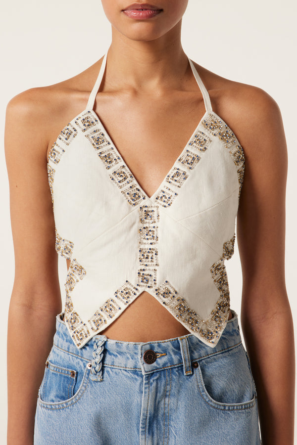 Top brodé dos nu