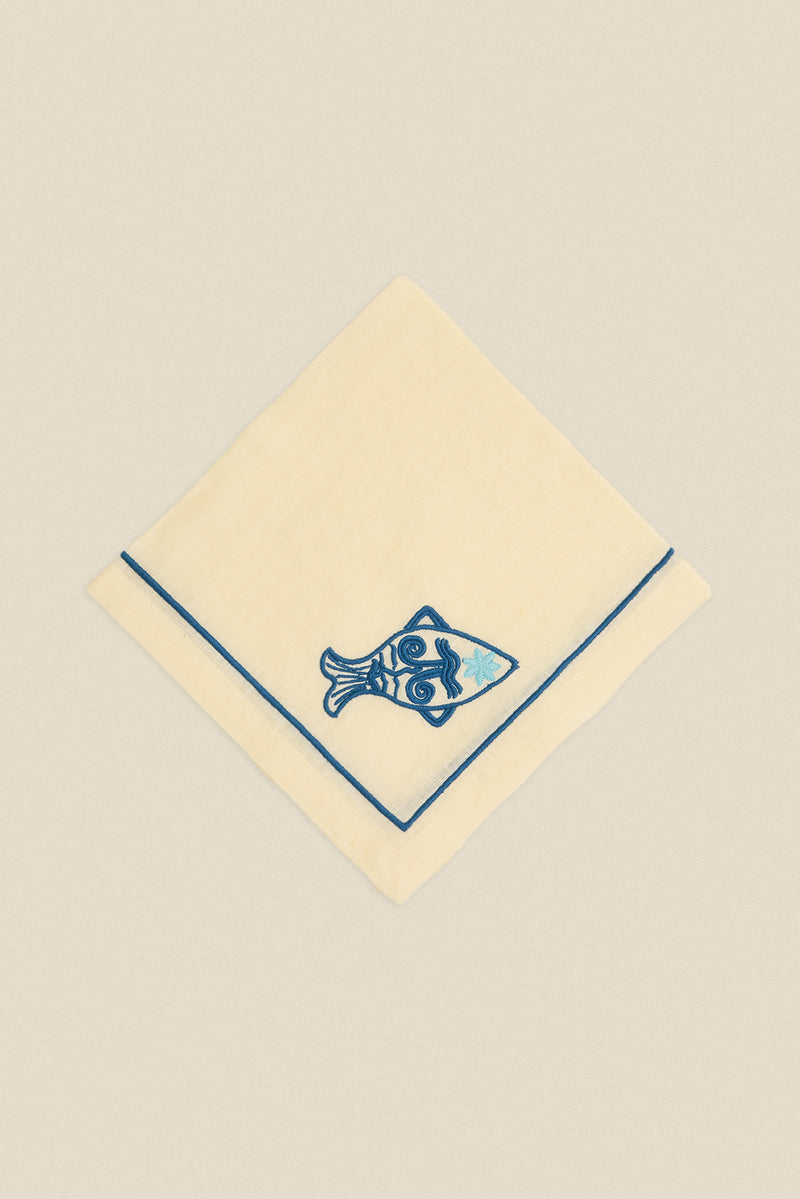 Serviette de table brodée poisson
