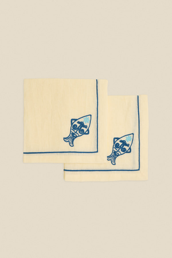 Serviette de table brodée poisson