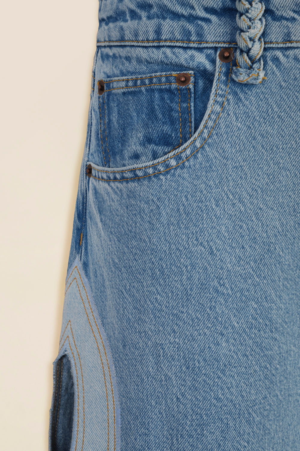 Light denim with braid opening