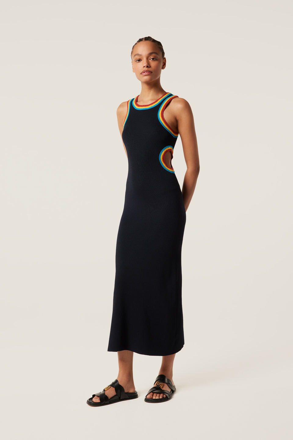 Long knit dress with waist opening