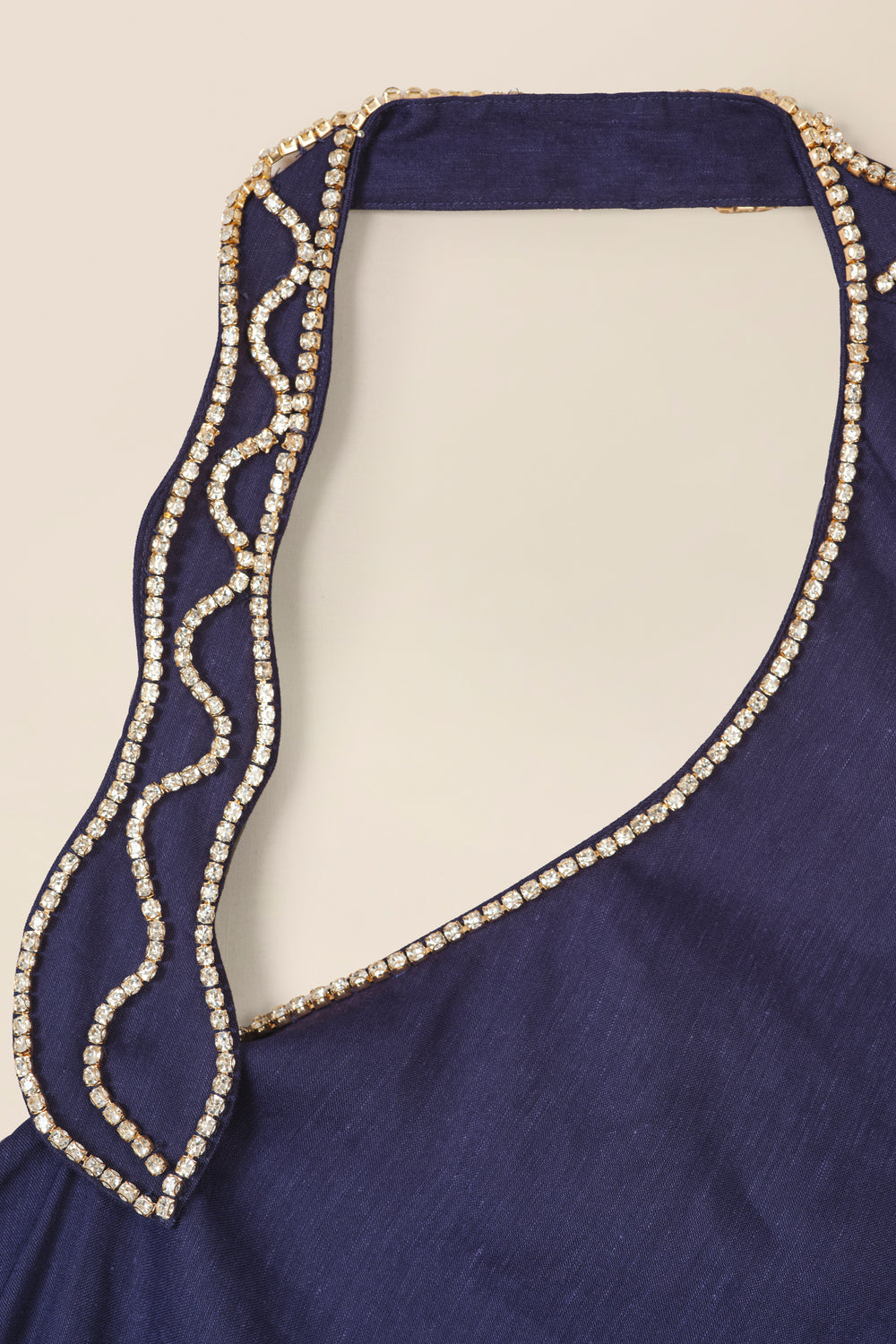 Long dress with rhinestone snake neckline