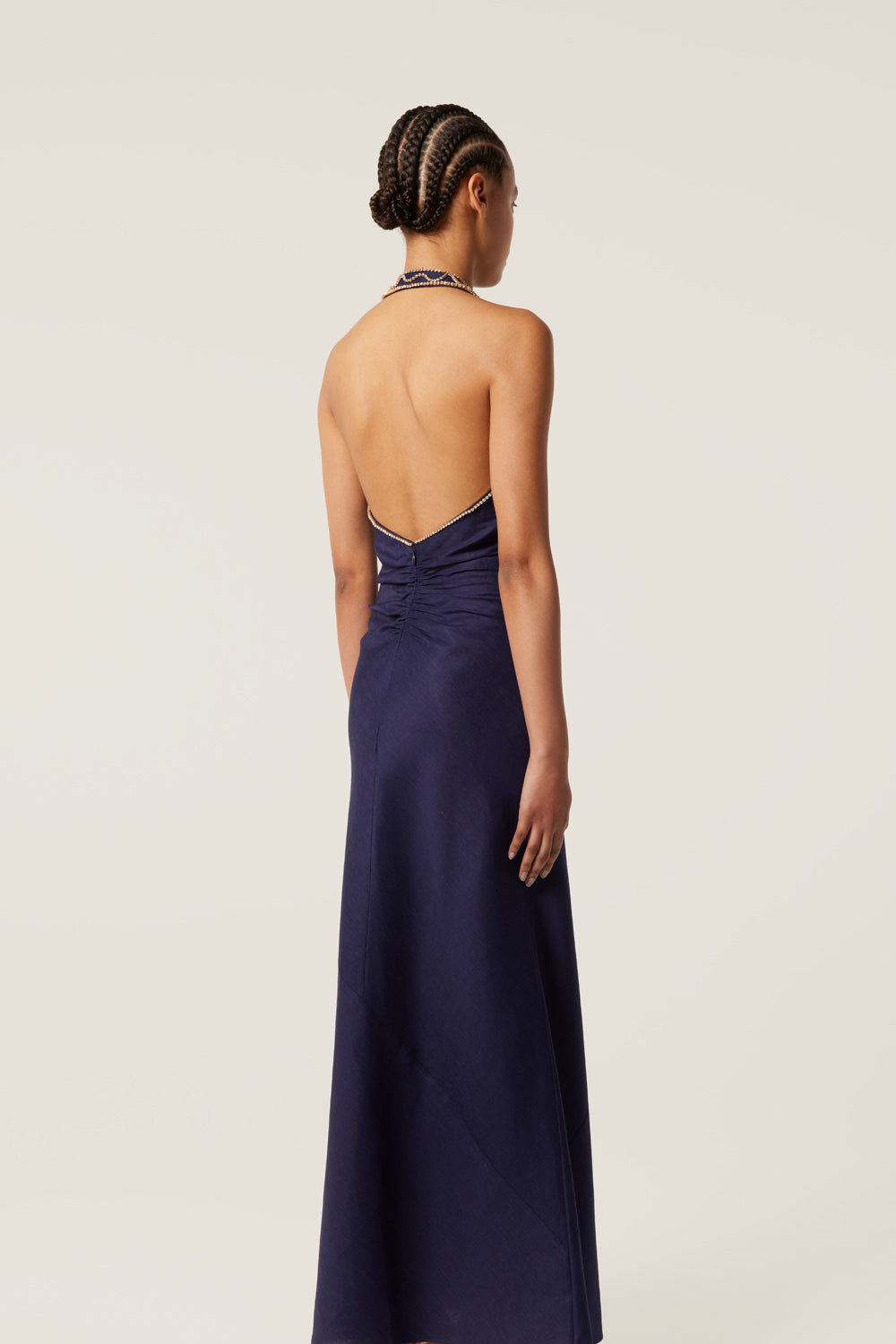 Long dress with rhinestone snake neckline