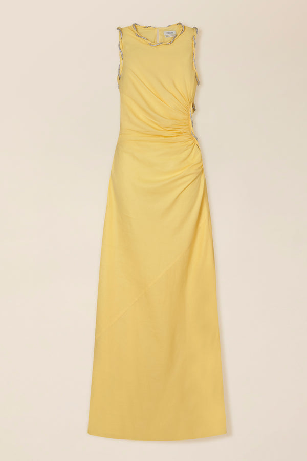 Robe longue strassée à découpe