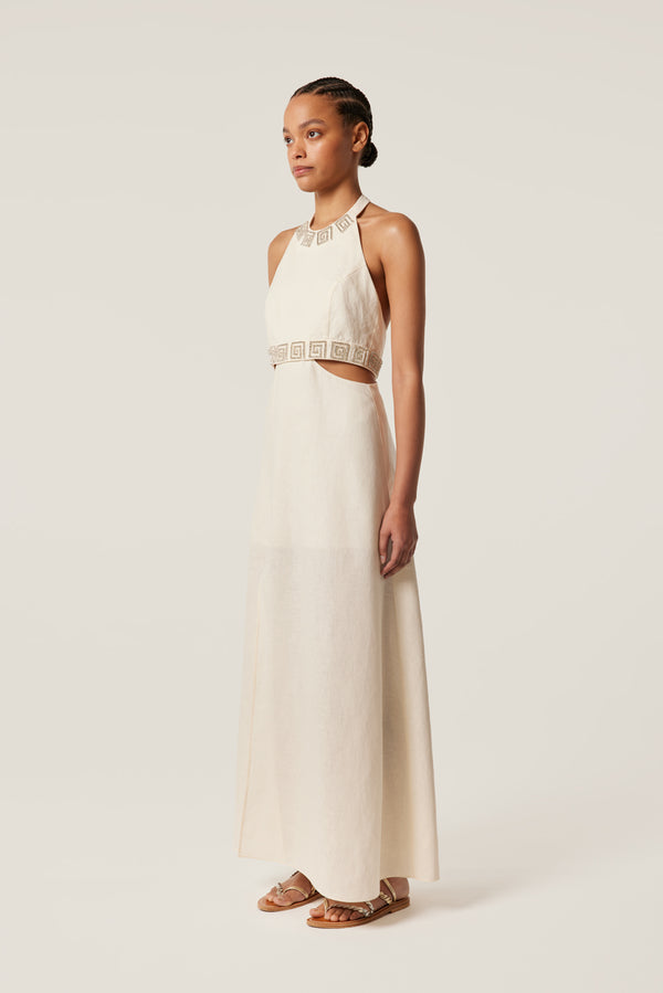 Robe longue dos nu à spirales strass