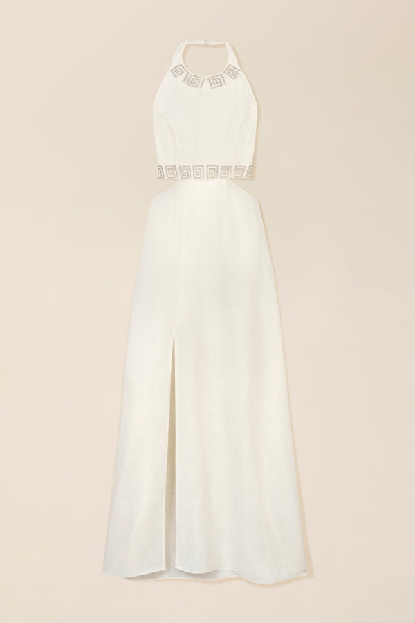 Robe longue dos nu à spirales strass