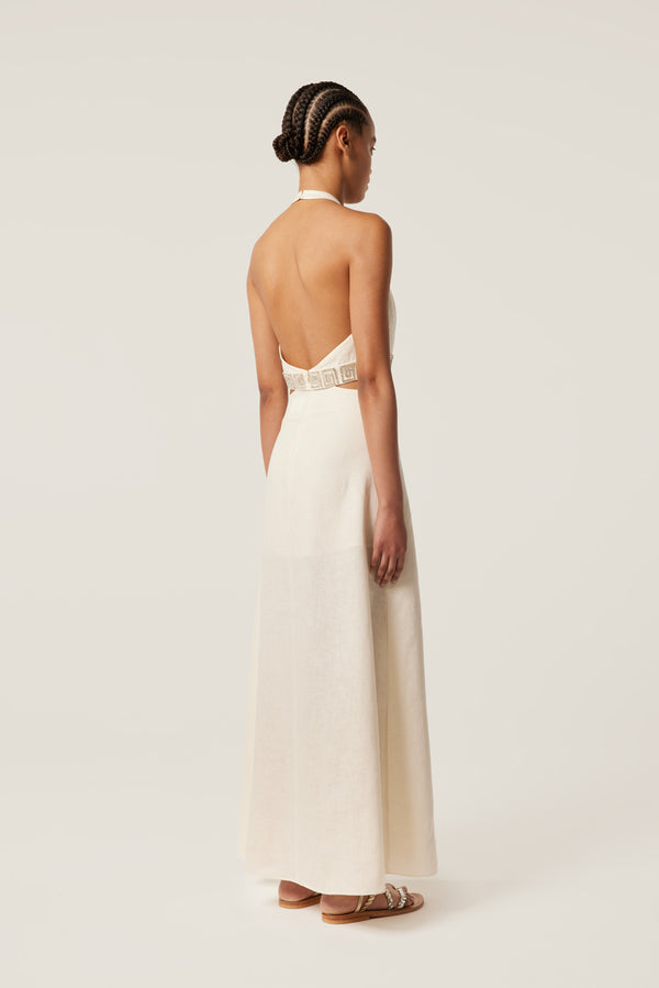 Robe longue dos nu à spirales strass