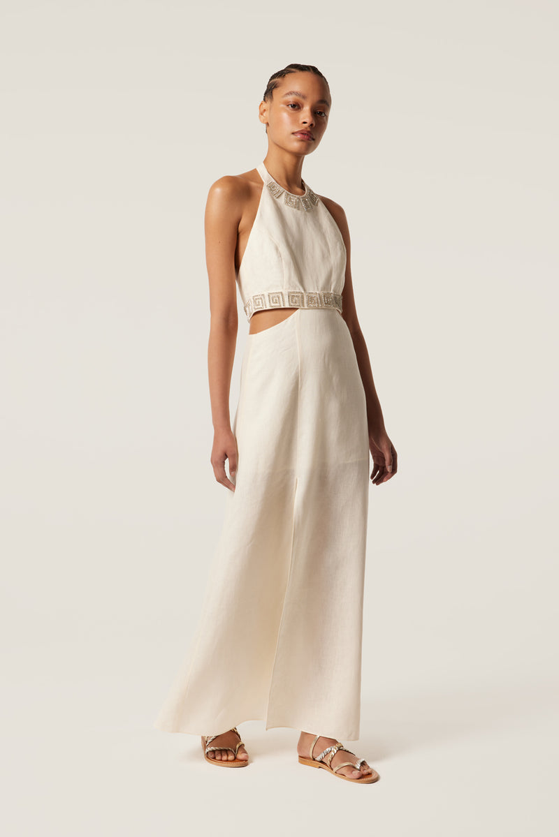 Robe longue dos nu à spirales strass