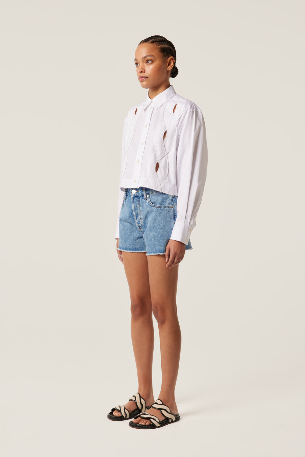 Embroidered denim shorts