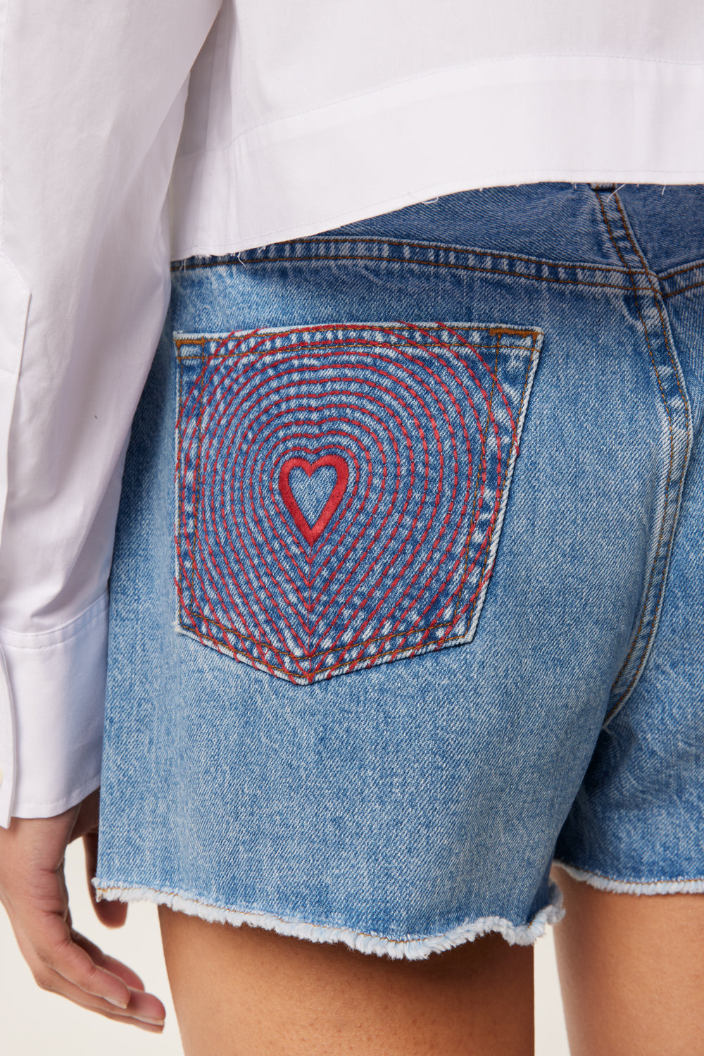 Embroidered denim shorts