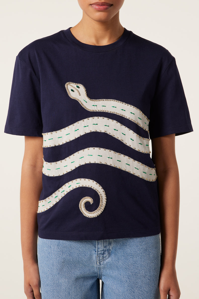T-shirt à empiècement serpent