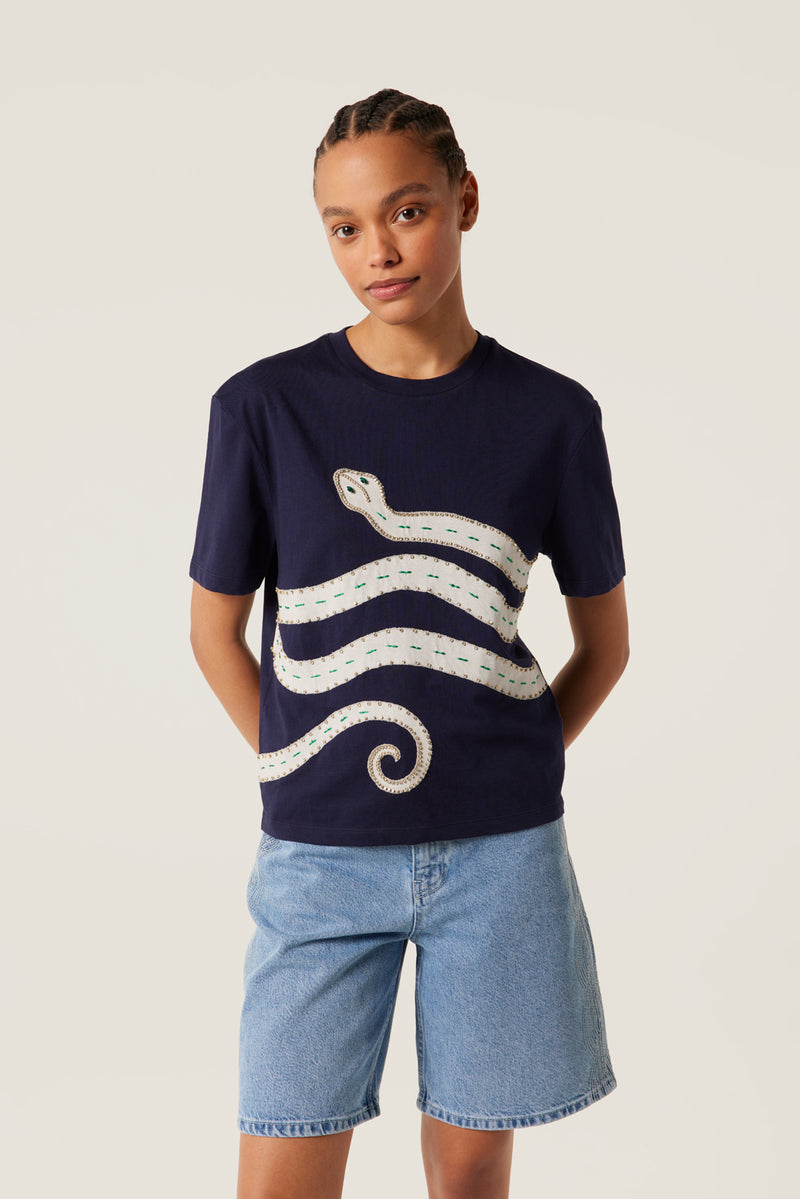 T-shirt à empiècement serpent