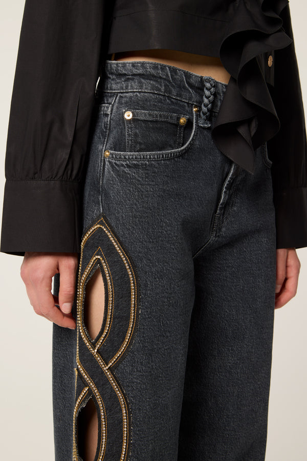 Denim tresse à strass