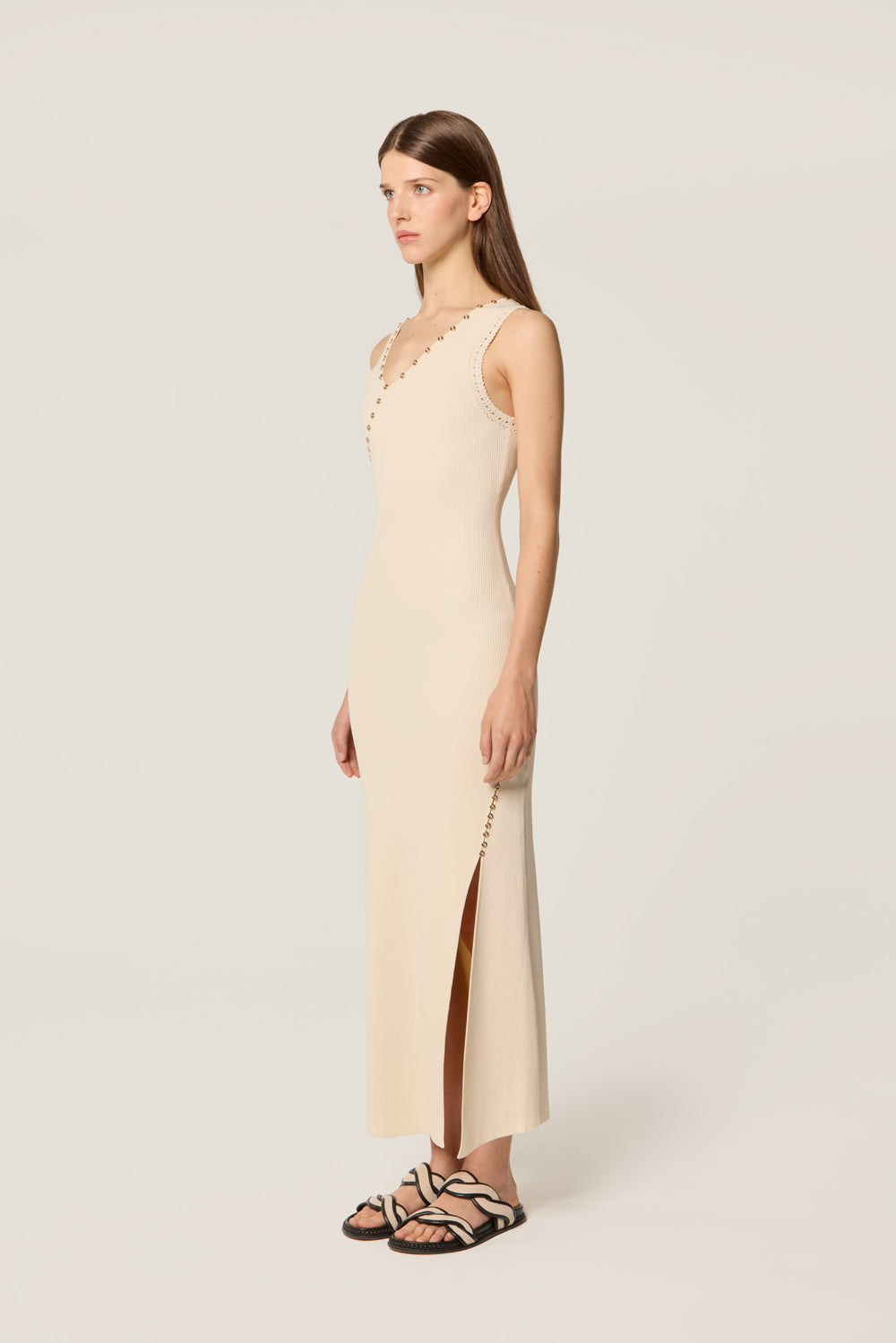 Asymmetrical neckline mesh dress