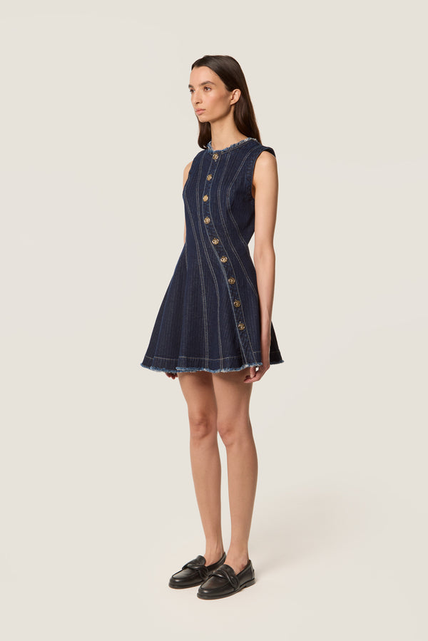 Robe en denim avec découpe en biais