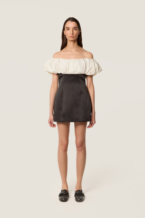 Robe bustier en satin bicolore