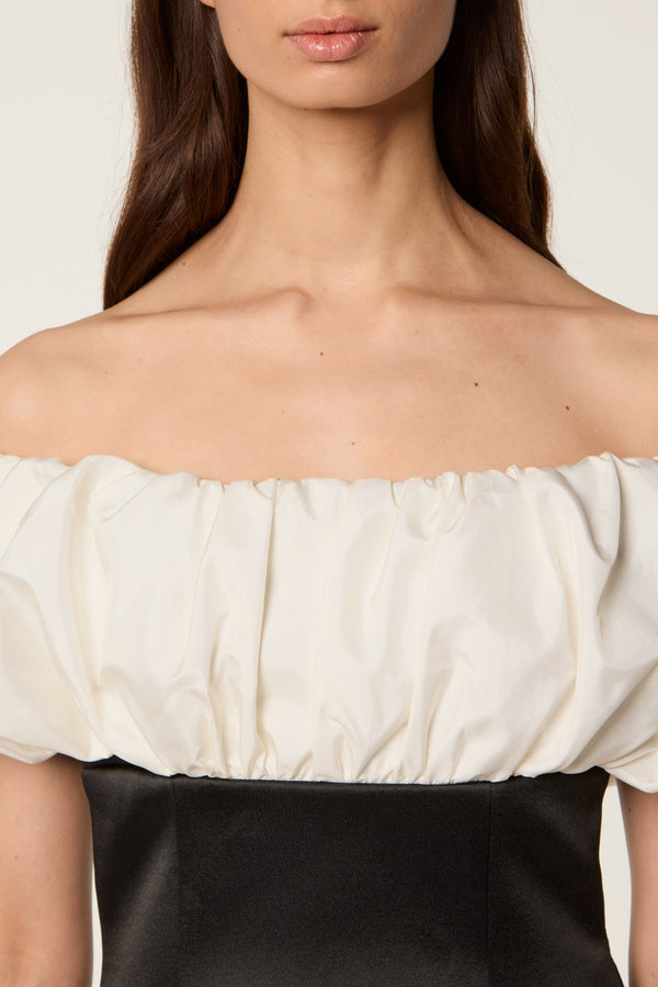 Robe bustier en satin bicolore