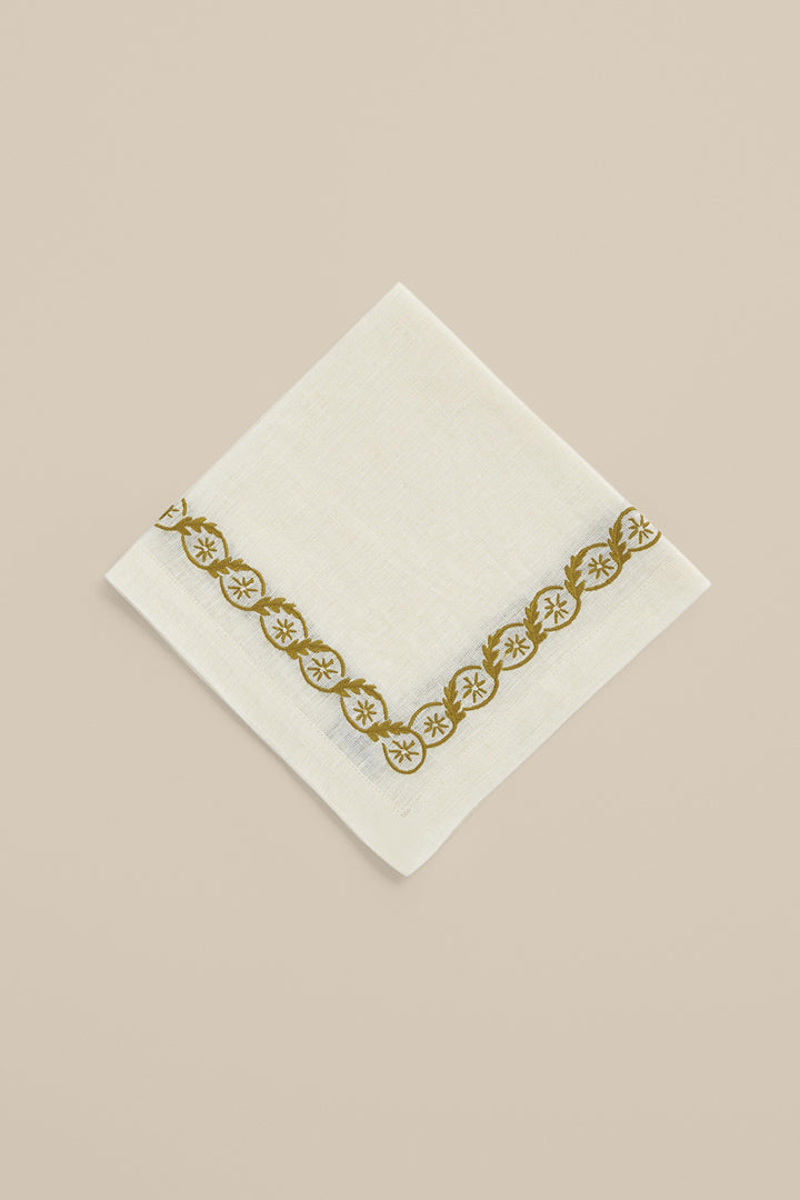 Serviette en lin brodée kaki