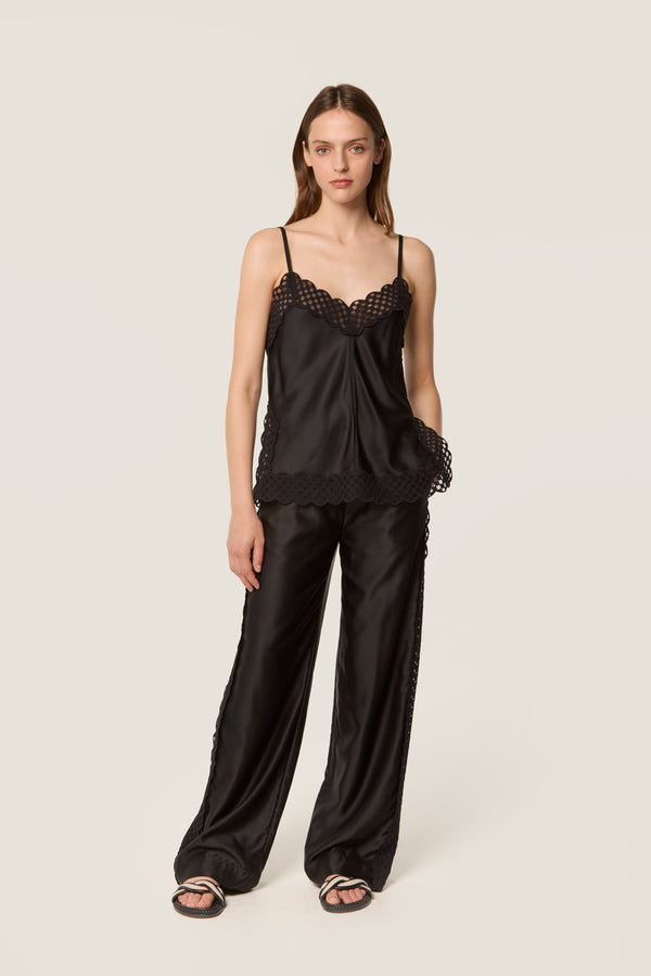 Top à ruban dentelle damier