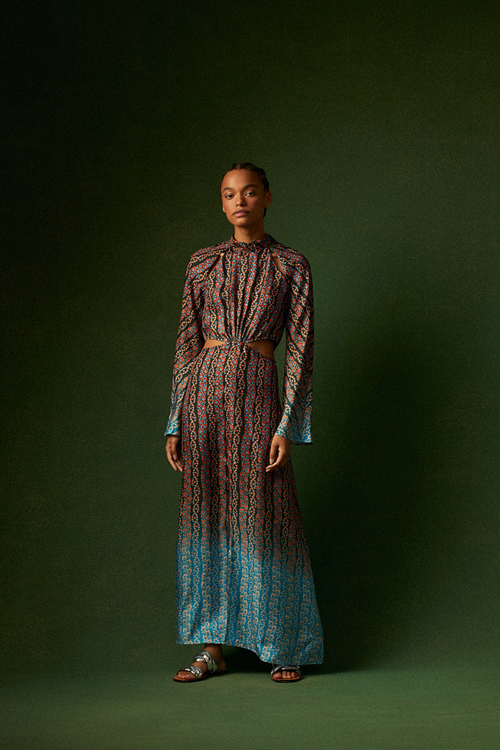 Floral Dip Dye Print Cutout Maxi Dress - 34 - Tress Floral Dip Dye Print Cutout Maxi Dress - 34 - Tress