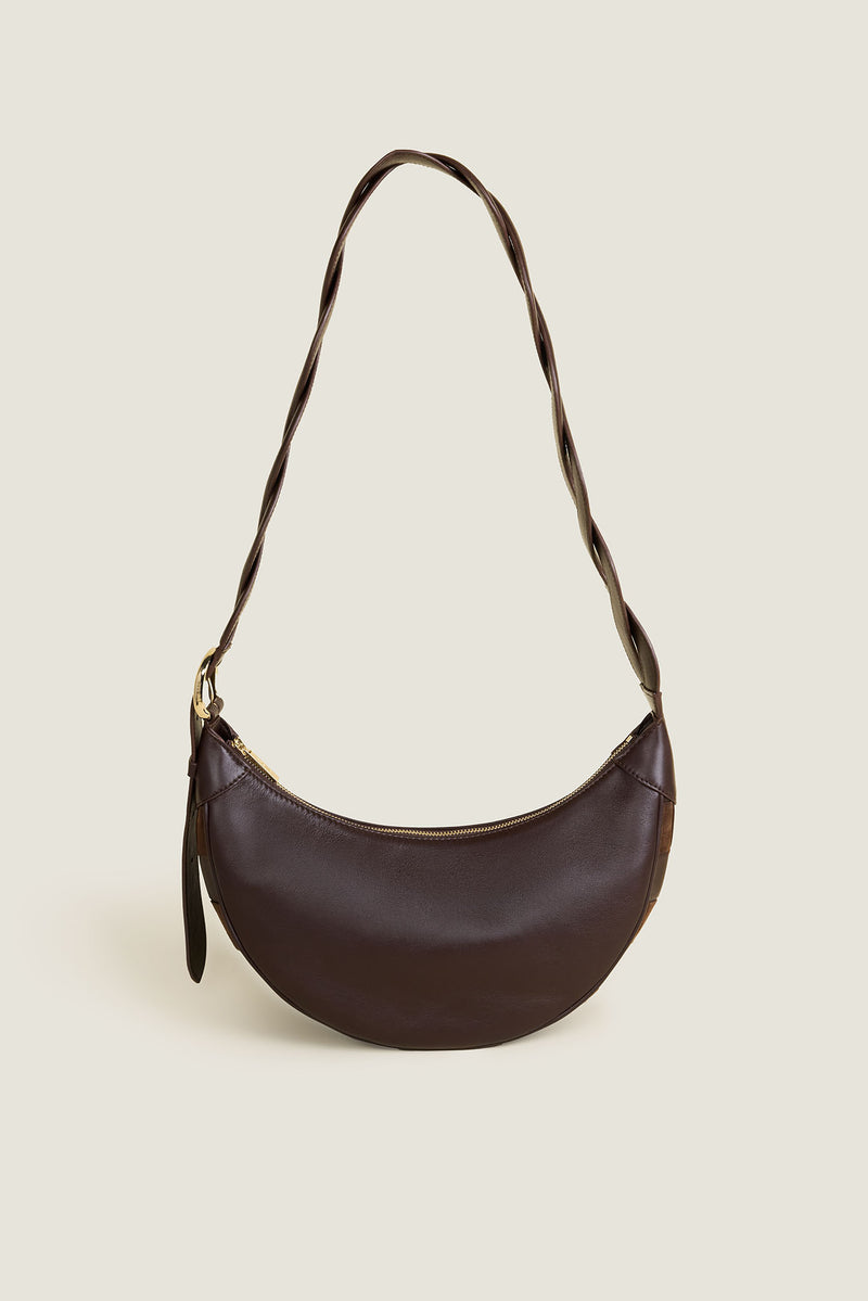Two-material checkerboard pattern shoulder bag