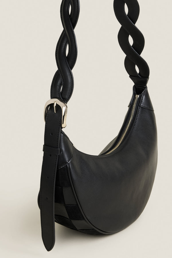 Sac bandoulière motif damier bi-matière