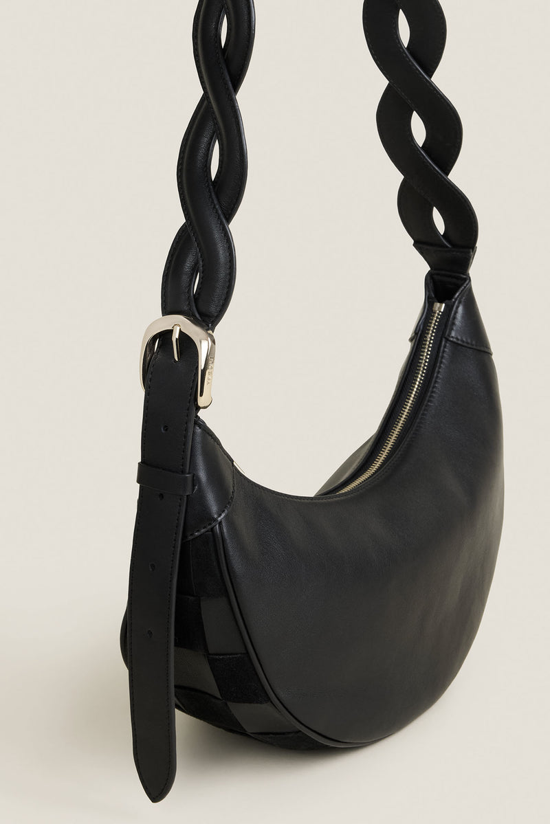 Sac bandoulière motif damier bi-matière