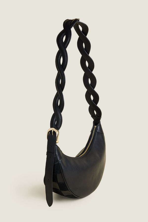Sac bandoulière motif damier bi-matière
