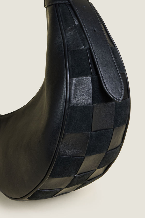 Sac bandoulière motif damier bi-matière
