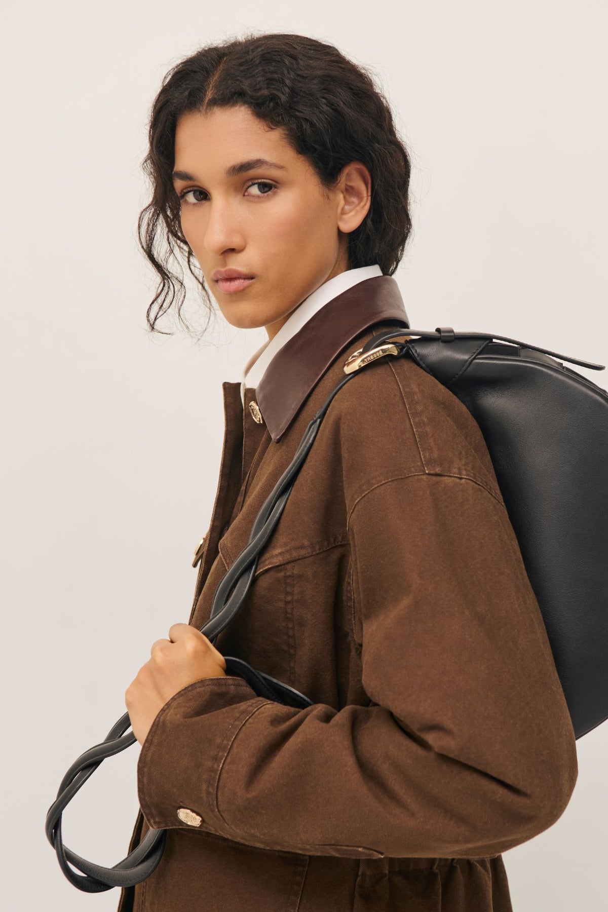Chaqueta de lona de algodón con cuello de piel