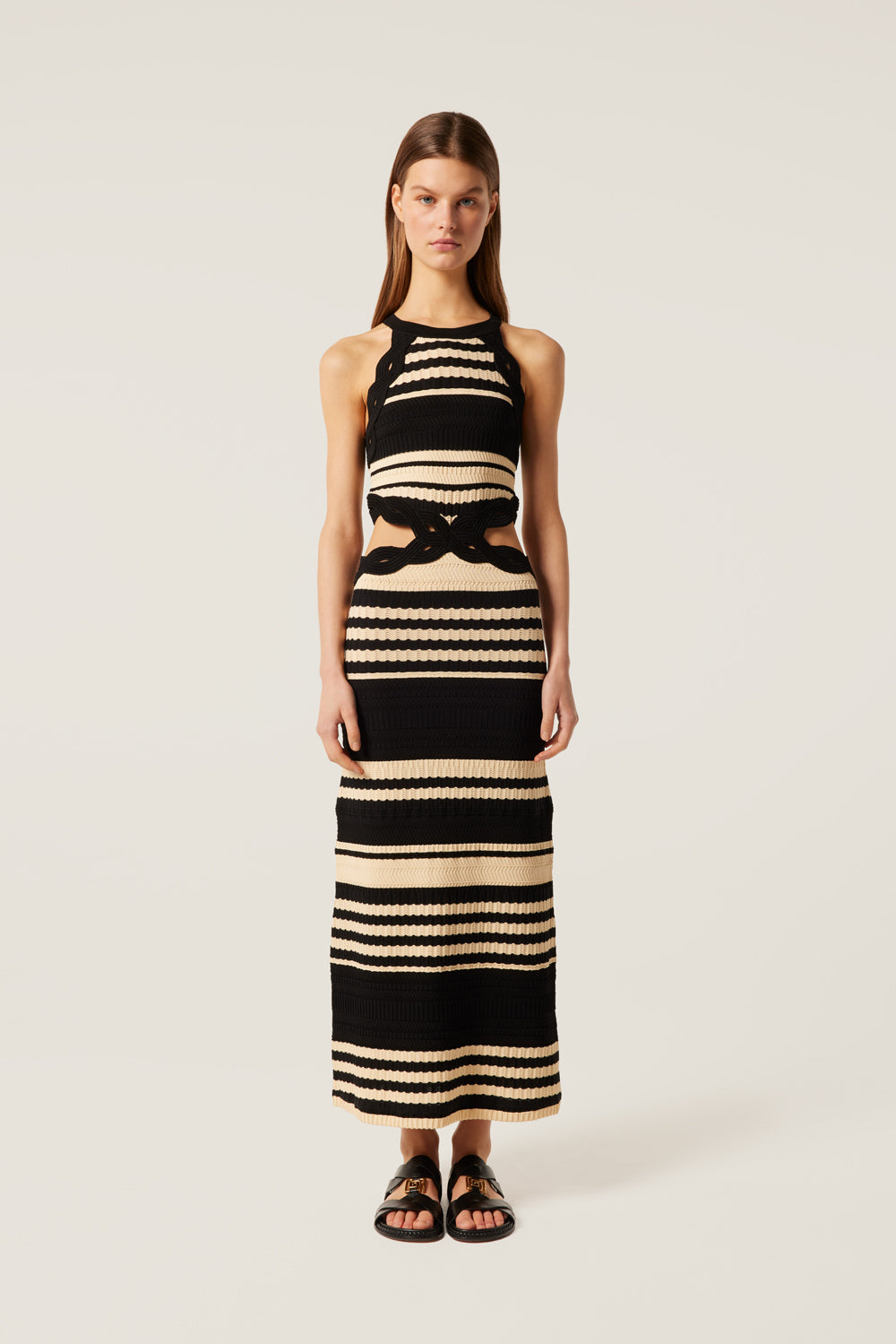 Robe longue en maille rayée