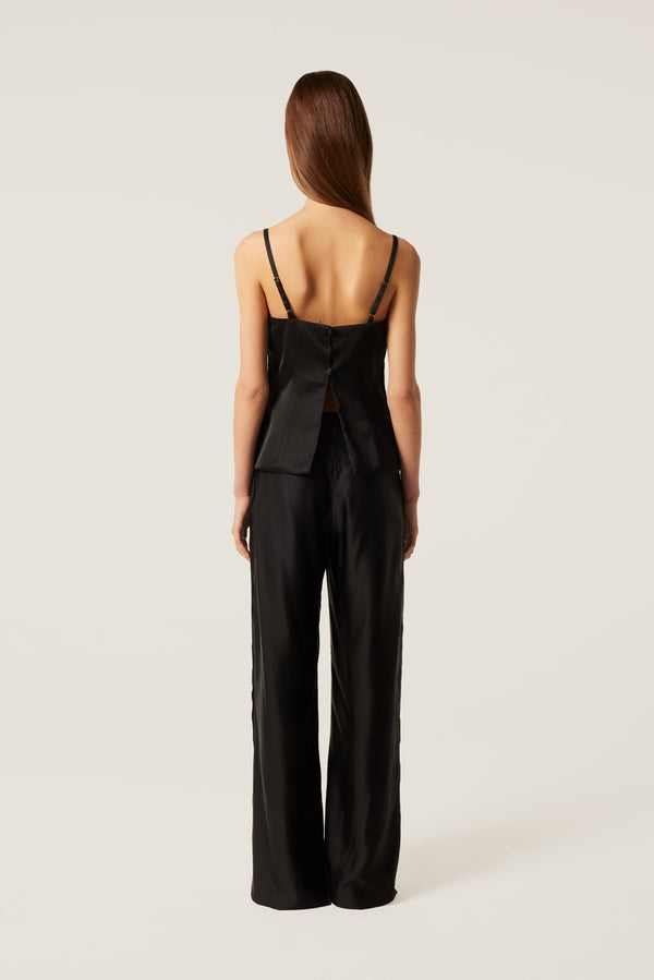 Pantalon en satin à ouverture tresse