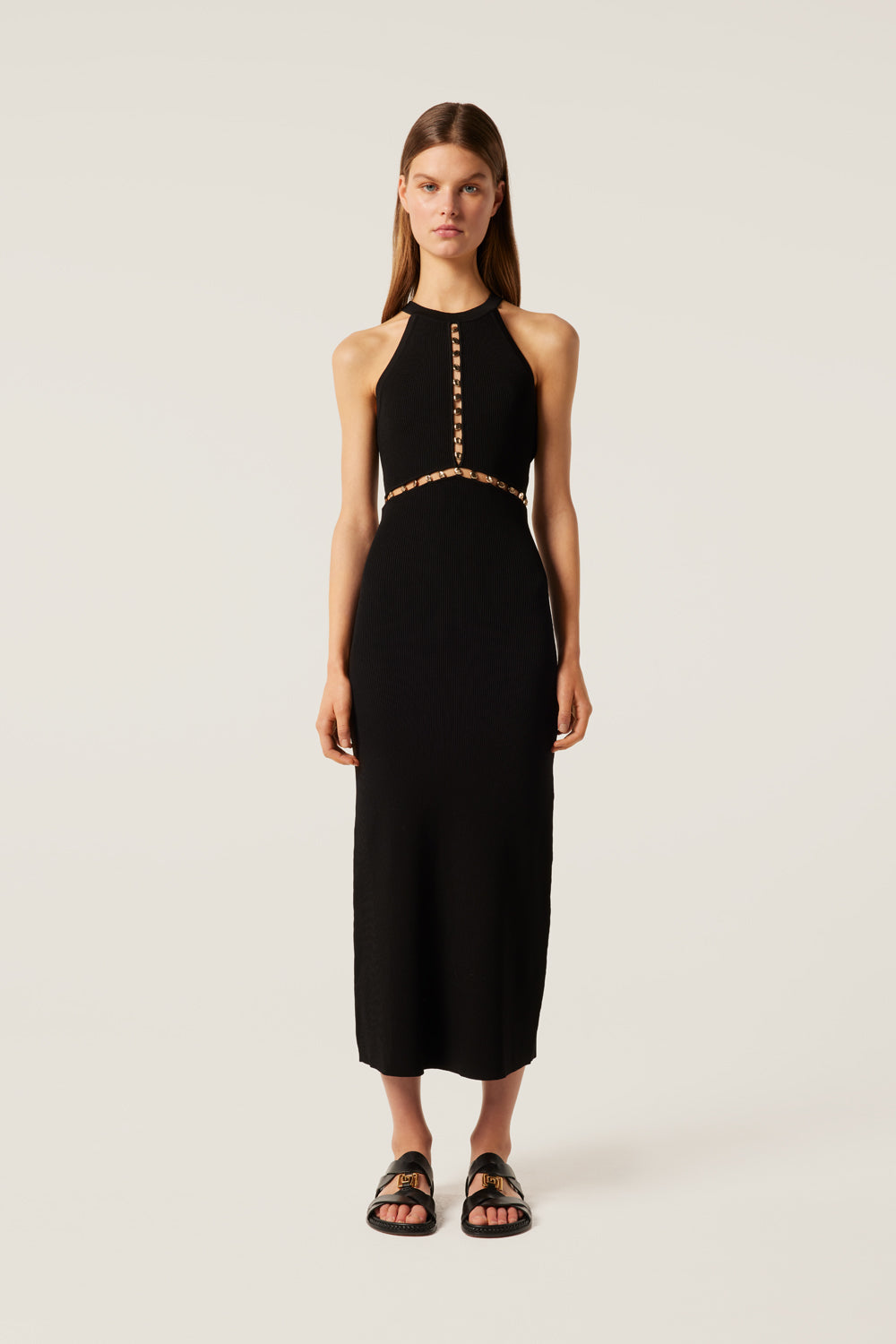 Long dress with gold buttons